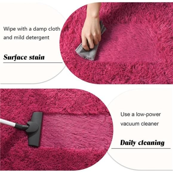 Soft Shag Runner Rug for Bedroom, 2x6 Feet Fluffy Rugs with Non-Slip, Rose Red - Picture 5 of 6